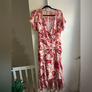 Parker Red and Pink Floral High Low Dress